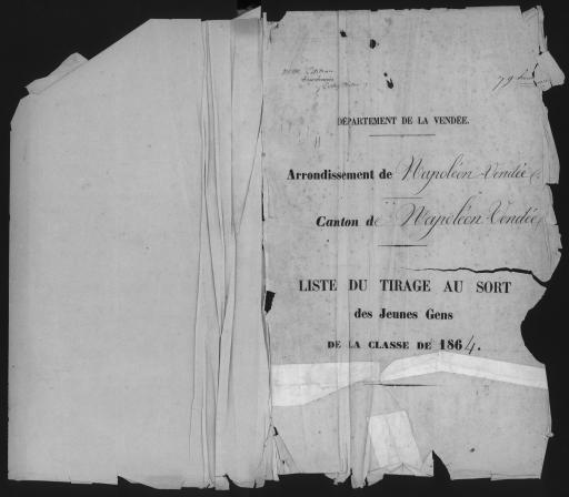 Listes de tirage au sort des jeunes gens, classe 1864 - par arrondissement et par canton